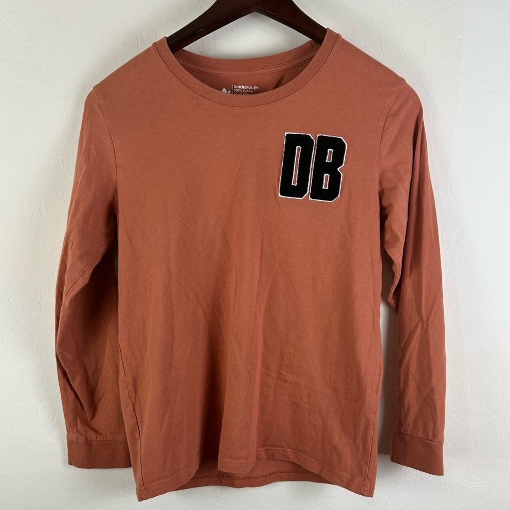 Dutch Bros Coffee Long Sleeve Tee Orange DB Logo Graphic Shirt Size Large